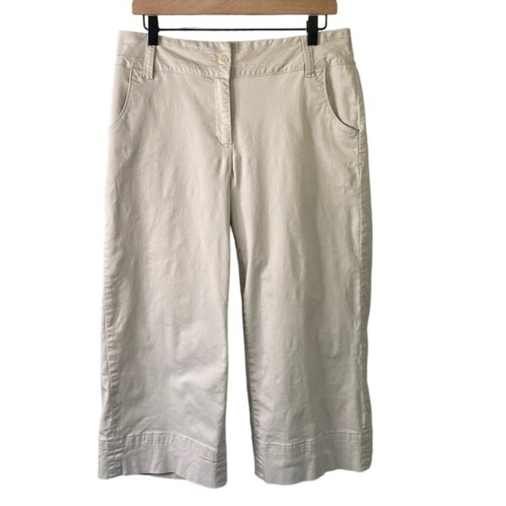 Coldwater Creek Wide Leg High Waist Cropped Capri Beige Pant Stretch Coastal